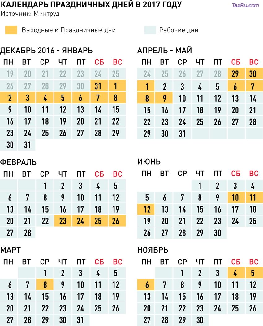 Календарь праздников на 2017 год
