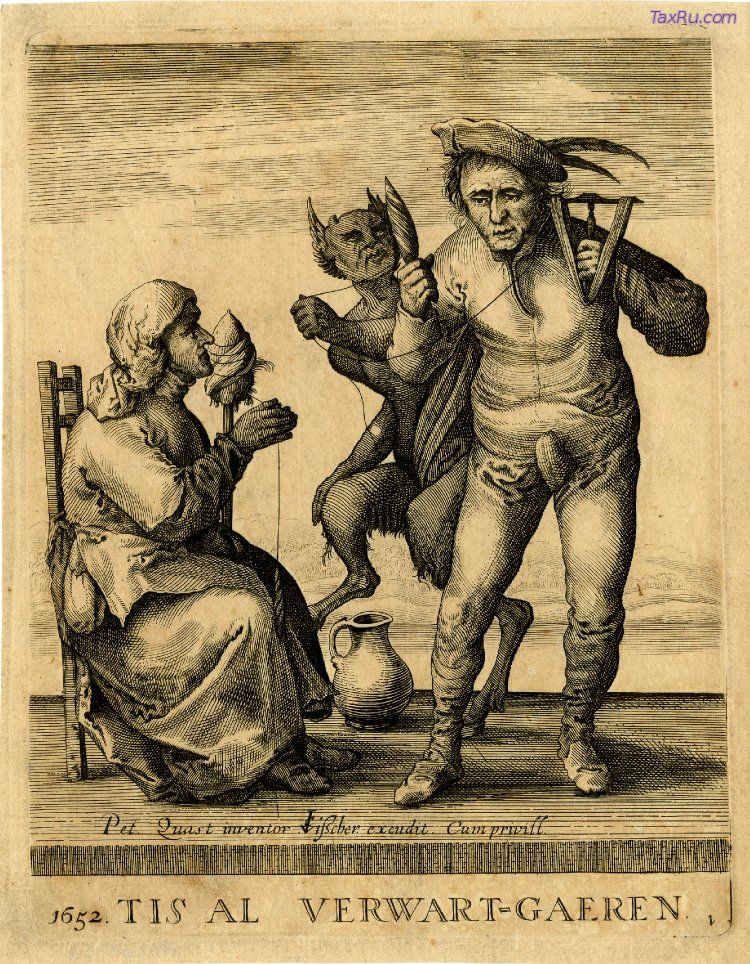 Дьявол пытается запутать нитью крестьян 1652). Formerly attributed to Pieter Nolpe.