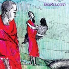 Монах несет девушку