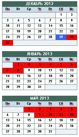 Дни отдыха 2013 год